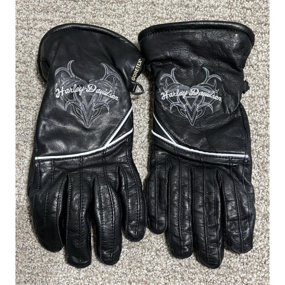 Women Harley-Davidson Riding Gloves Motorcycle Black Leather Padded Gore-Tex Sm